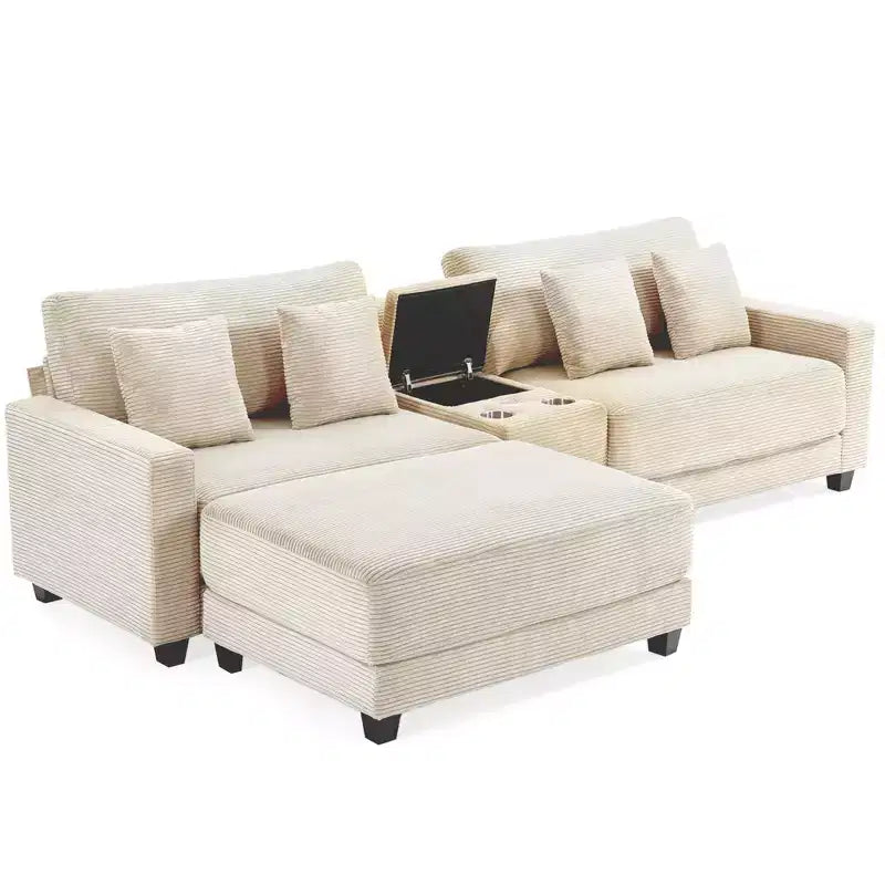 Hyleory 3 - Piece 112'' Corduroy Sectional Sofa with ottoman for living room