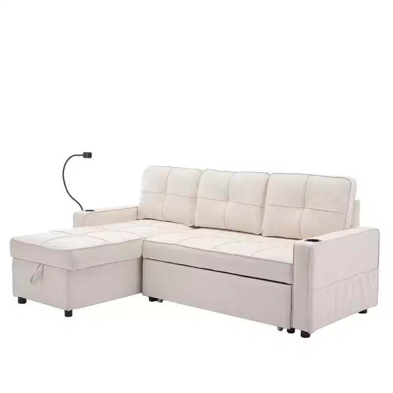 Hyleory 3 - Piece 82.2'' Velvet Upholstered Sectional Sofa Bed, Sleeper Sofa Bed