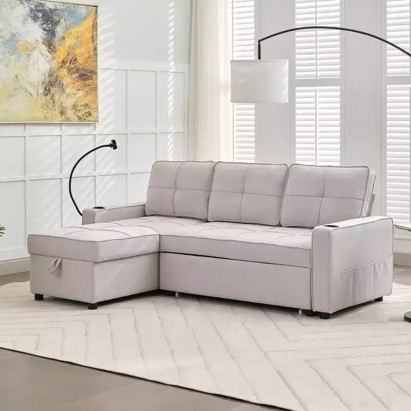 Hyleory 3 - Piece 82.2'' Velvet Upholstered Sectional Sofa Bed, Sleeper Sofa Bed