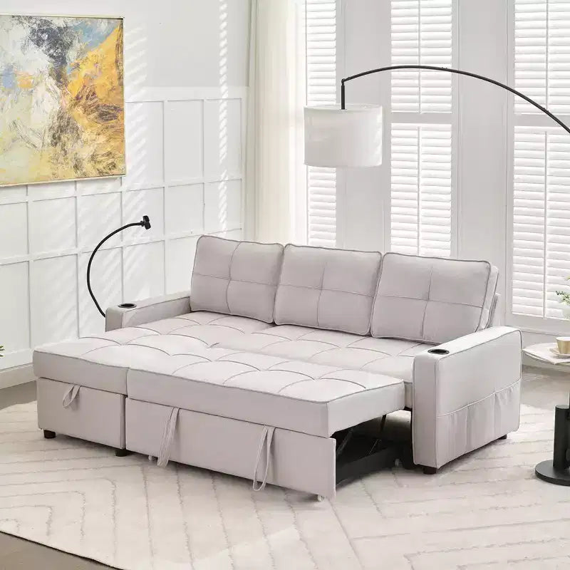 Hyleory 3 - Piece 82.2'' Velvet Upholstered Sectional Sofa Bed, Sleeper Sofa Bed