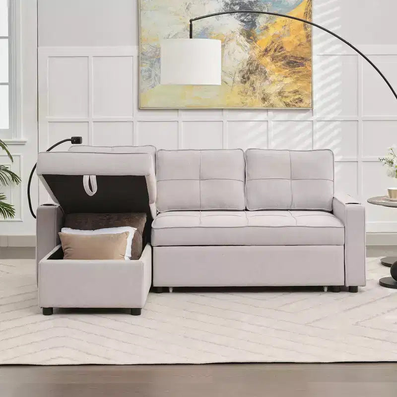 Hyleory 3 - Piece 82.2'' Velvet Upholstered Sectional Sofa Bed, Sleeper Sofa Bed