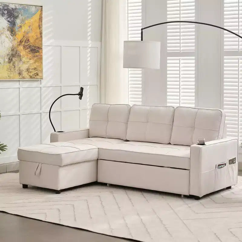 Hyleory 3 - Piece 82.2'' Velvet Upholstered Sectional Sofa Bed, Sleeper Sofa Bed