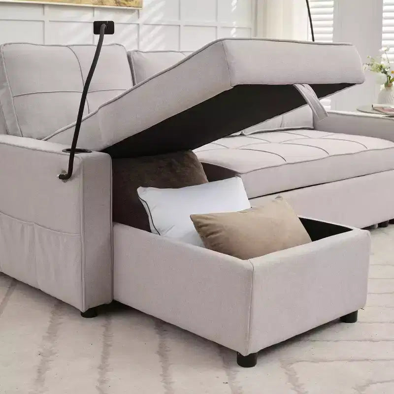 Hyleory 3 - Piece 82.2'' Velvet Upholstered Sectional Sofa Bed, Sleeper Sofa Bed