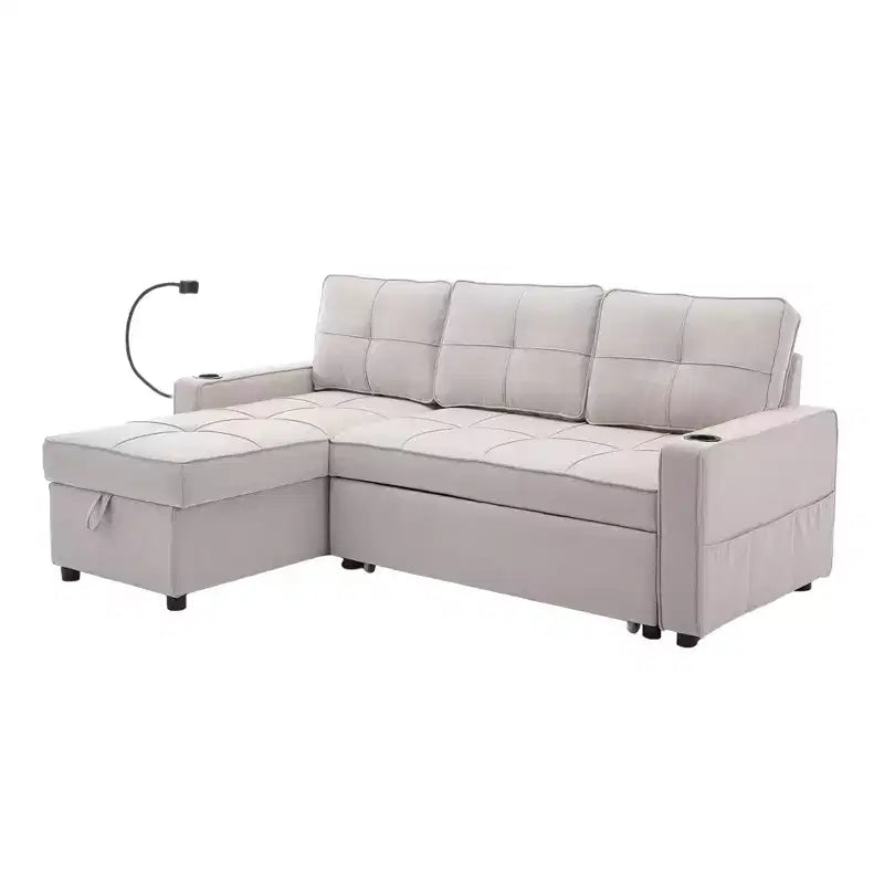 Hyleory 3 - Piece 82.2'' Velvet Upholstered Sectional Sofa Bed, Sleeper Sofa Bed