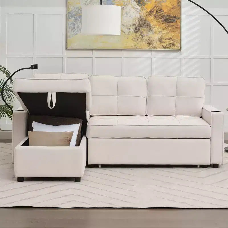 Hyleory 3 - Piece 82.2'' Velvet Upholstered Sectional Sofa Bed, Sleeper Sofa Bed