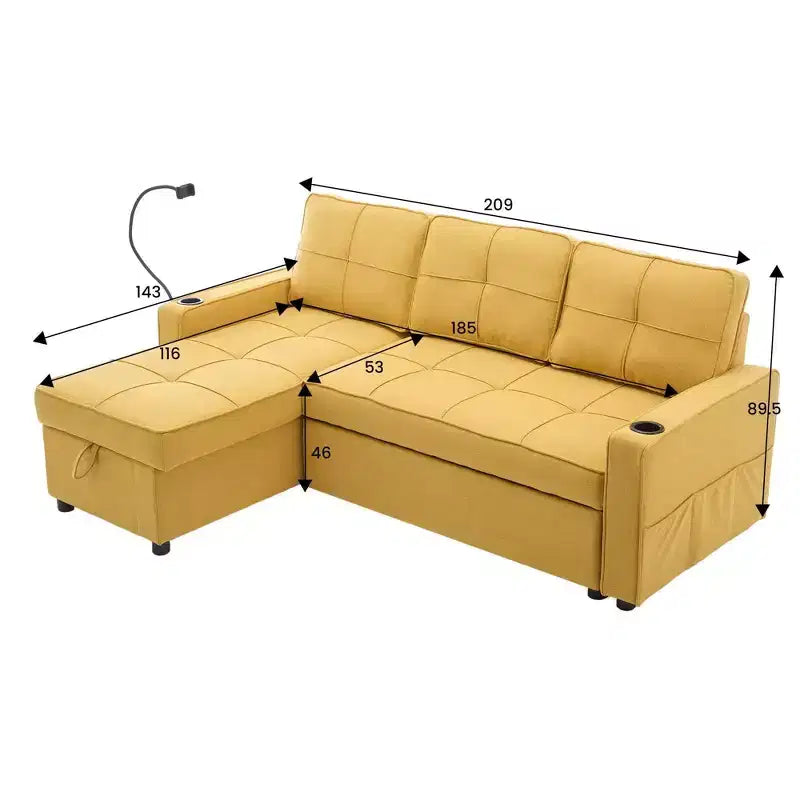 Hyleory 3 - Piece 82.2'' Velvet Upholstered Sectional Sofa Bed, Sleeper Sofa Bed