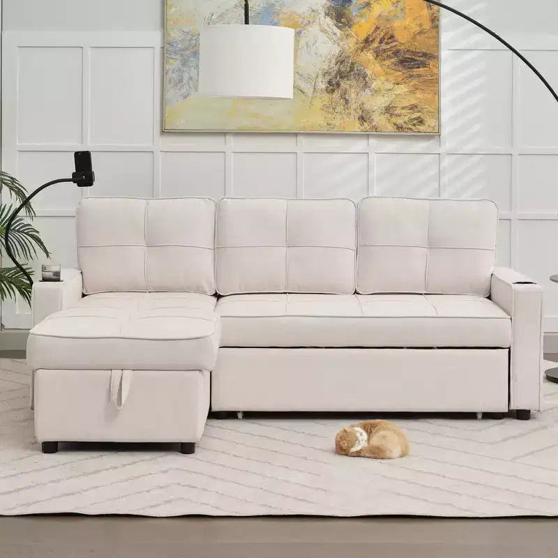 Hyleory 3 - Piece 82.2'' Velvet Upholstered Sectional Sofa Bed, Sleeper Sofa Bed