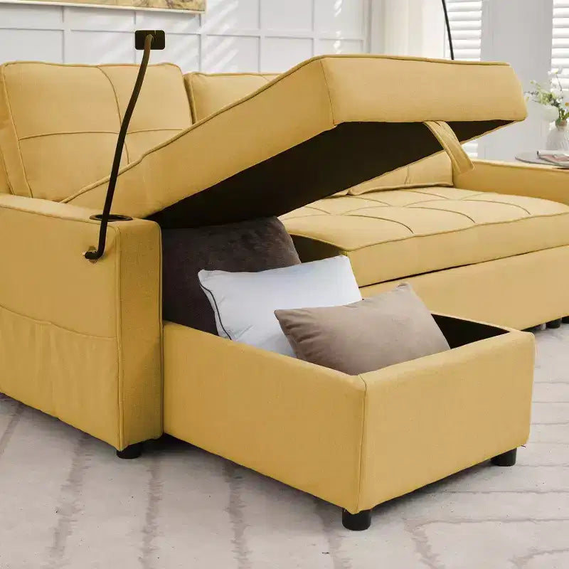 Hyleory 3 - Piece 82.2'' Velvet Upholstered Sectional Sofa Bed, Sleeper Sofa Bed
