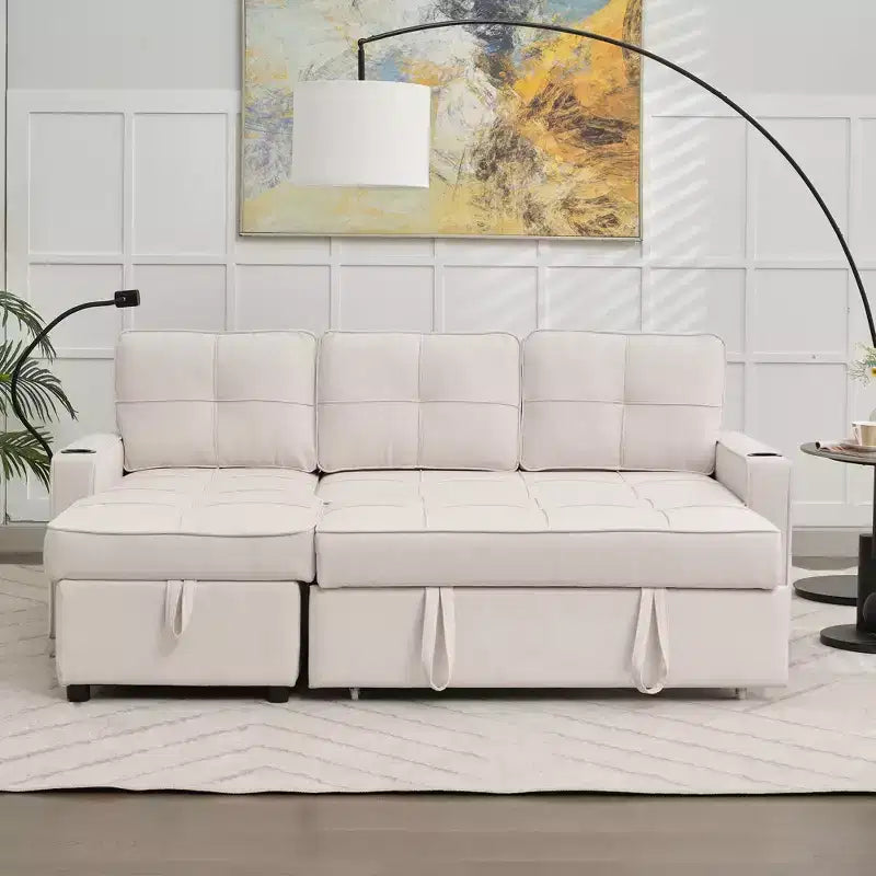 Hyleory 3 - Piece 82.2'' Velvet Upholstered Sectional Sofa Bed, Sleeper Sofa Bed