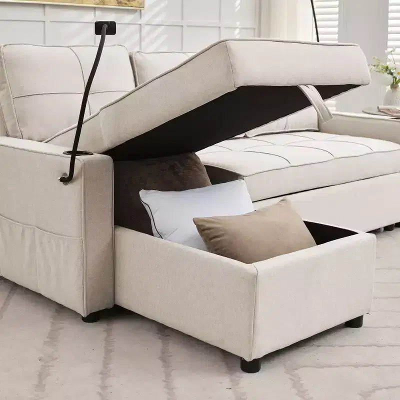 Hyleory 3 - Piece 82.2'' Velvet Upholstered Sectional Sofa Bed, Sleeper Sofa Bed