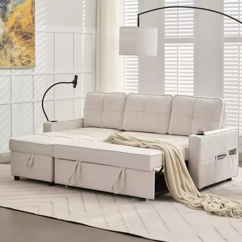 Hyleory 3 - Piece 82.2'' Velvet Upholstered Sectional Sofa Bed, Sleeper Sofa Bed
