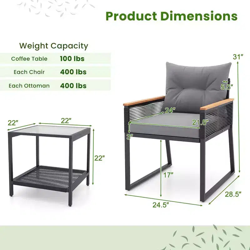 Set de conversación Costway de 3 piezas para exteriores con mesa auxiliar de 2 niveles y reposabrazos de madera de acacia