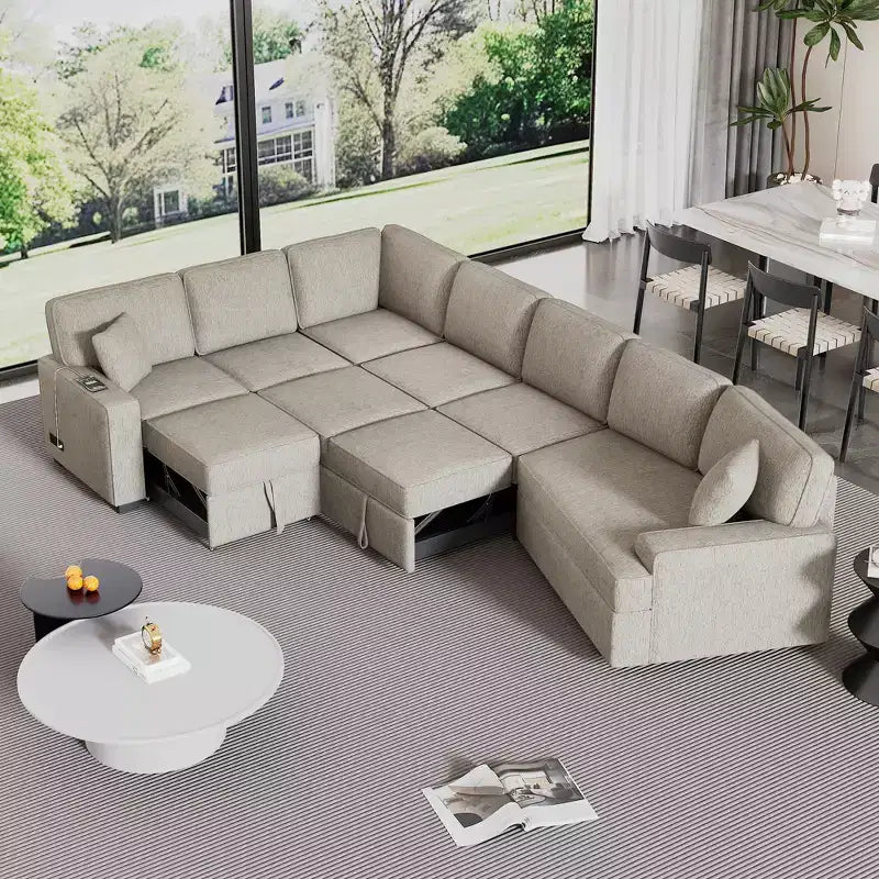 Canapé sectionnel convertible 126W, canapé-lit gigogne avec dispositifs de charge et porte-gobelets 4S -ModernLuxe