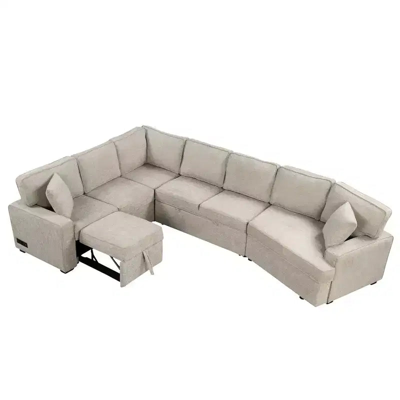 Canapé sectionnel convertible 126W, canapé-lit gigogne avec dispositifs de charge et porte-gobelets 4S -ModernLuxe
