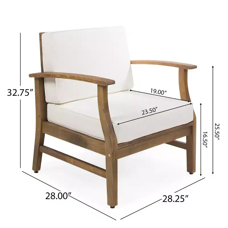 GDFStudio Abena Juego de conversación de 4 plazas para exteriores de madera de acacia con cojines, teca y crema