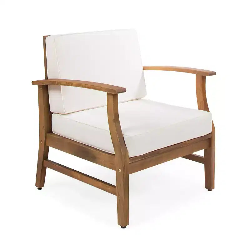 GDFStudio Abena Juego de conversación de 4 plazas para exteriores de madera de acacia con cojines, teca y crema