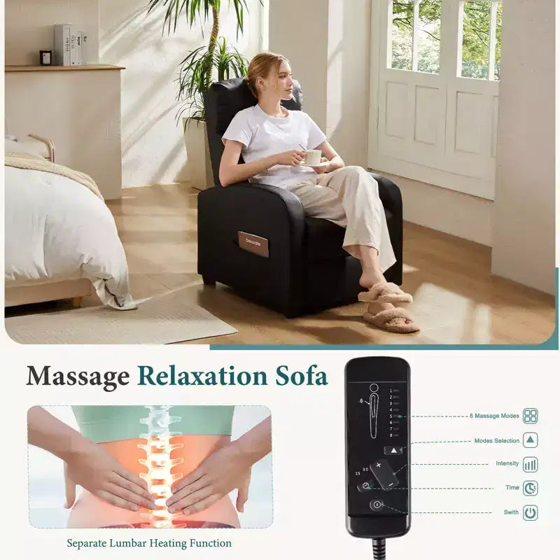 JIONJOY Wall-Hugger Massage Recliner Chair, Adjustable PU Leather Home Theater Recliner with Lumbar Massage, Quiet Motor