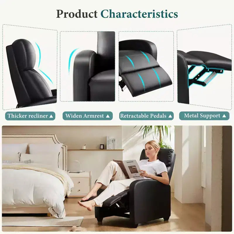 JIONJOY Wall-Hugger Massage Recliner Chair, Adjustable PU Leather Home Theater Recliner with Lumbar Massage, Quiet Motor
