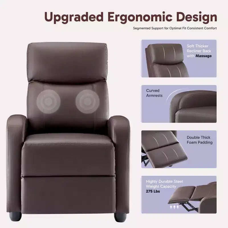 JIONJOY Wall-Hugger Massage Recliner Chair, Adjustable PU Leather Home Theater Recliner with Lumbar Massage, Quiet Motor