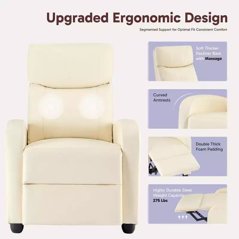 JIONJOY Wall-Hugger Massage Recliner Chair, Adjustable PU Leather Home Theater Recliner with Lumbar Massage, Quiet Motor