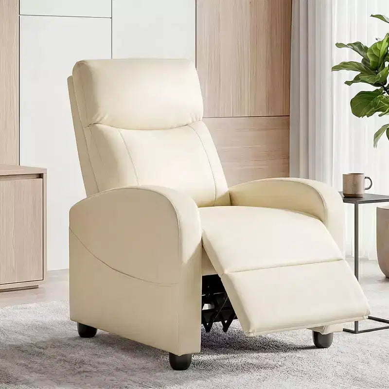 JIONJOY Wall-Hugger Massage Recliner Chair, Adjustable PU Leather Home Theater Recliner with Lumbar Massage, Quiet Motor