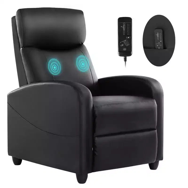 Sillón reclinable de masaje JIONJOY que ahorra espacio, sillón reclinable ajustable de cuero PU para cine en casa con masaje lumbar, motor silencioso