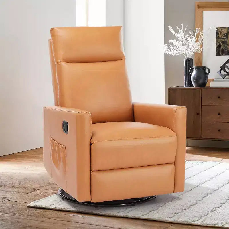 JIONJOY Manual Recliner Chair with Swivel & Glide - 3-Position Rocking Recliner, Easy Assembly Living Room Armchair with Storage Pocket- Brown