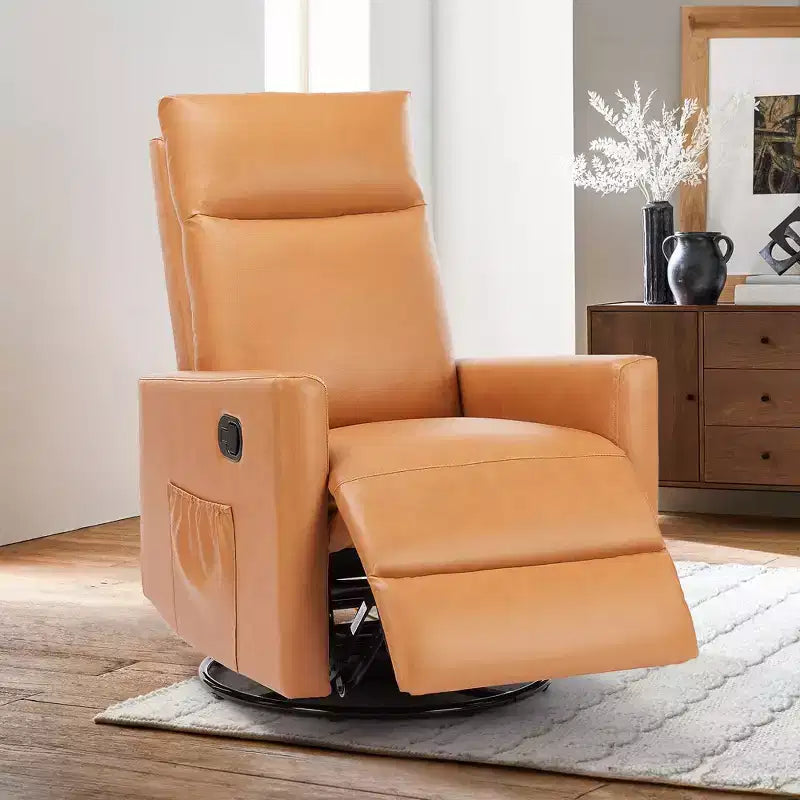 JIONJOY Manual Recliner Chair with Swivel & Glide - 3-Position Rocking Recliner, Easy Assembly Living Room Armchair with Storage Pocket- Brown