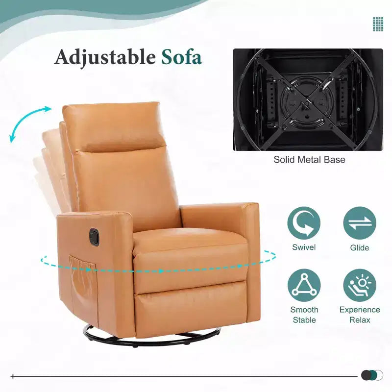 JIONJOY Manual Recliner Chair with Swivel & Glide - 3-Position Rocking Recliner, Easy Assembly Living Room Armchair with Storage Pocket- Brown
