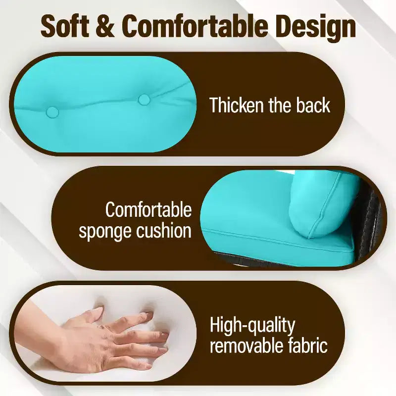 FDW Juego de Muebles de Patio de 3 Piezas, Sillas Mecedoras de Exterior, Conjuntos de Bistró, Silla de Ratán para Todo Clima con Cojines y Mesa de Centro con Tapa de Cristal