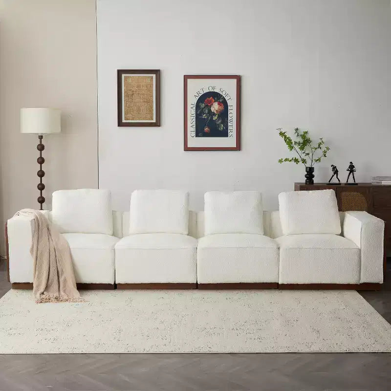 Christopher Knight Home Evelyn 4 Seater Upholstered Modular Sofa with Pillows, Beige/Brown
