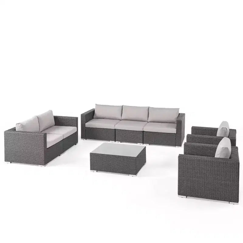 Christopher Knight Home Chloe Outdoor Wicker 7 Seater Sofa Chat Set with Cushions, Gray/Light Gray