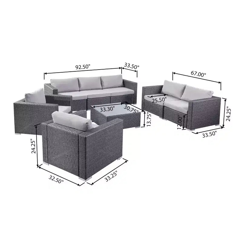 Juego de conversación de sofá de 7 plazas de mimbre para exterior Chloe de Christopher Knight Home con cojines, gris/gris claro