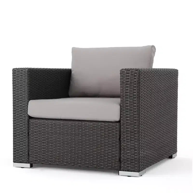 Juego de conversación de sofá de 7 plazas de mimbre para exterior Chloe de Christopher Knight Home con cojines, gris/gris claro