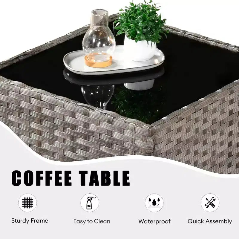 Juego de Muebles de Patio para Exterior de Mimbre Marlton de 8 Piezas con Sofá Seccional de Conversación, Sillón Giratorio y Cojines