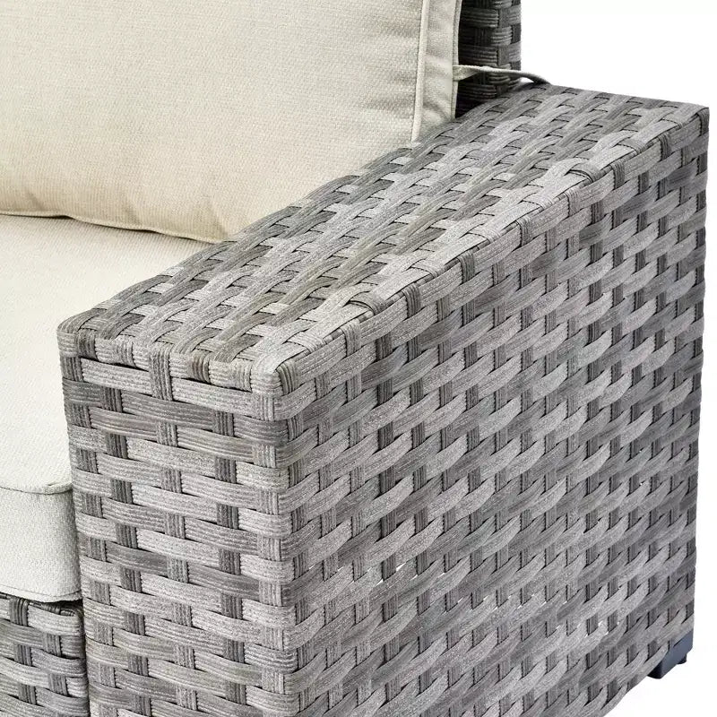 Juego de Muebles de Patio para Exterior de Mimbre Marlton de 8 Piezas con Sofá Seccional de Conversación, Sillón Giratorio y Cojines