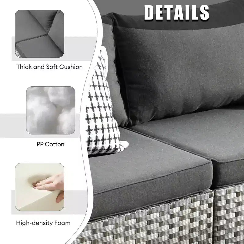 Juego de Muebles de Patio para Exterior de Mimbre Marlton de 8 Piezas con Sofá Seccional de Conversación, Sillón Giratorio y Cojines