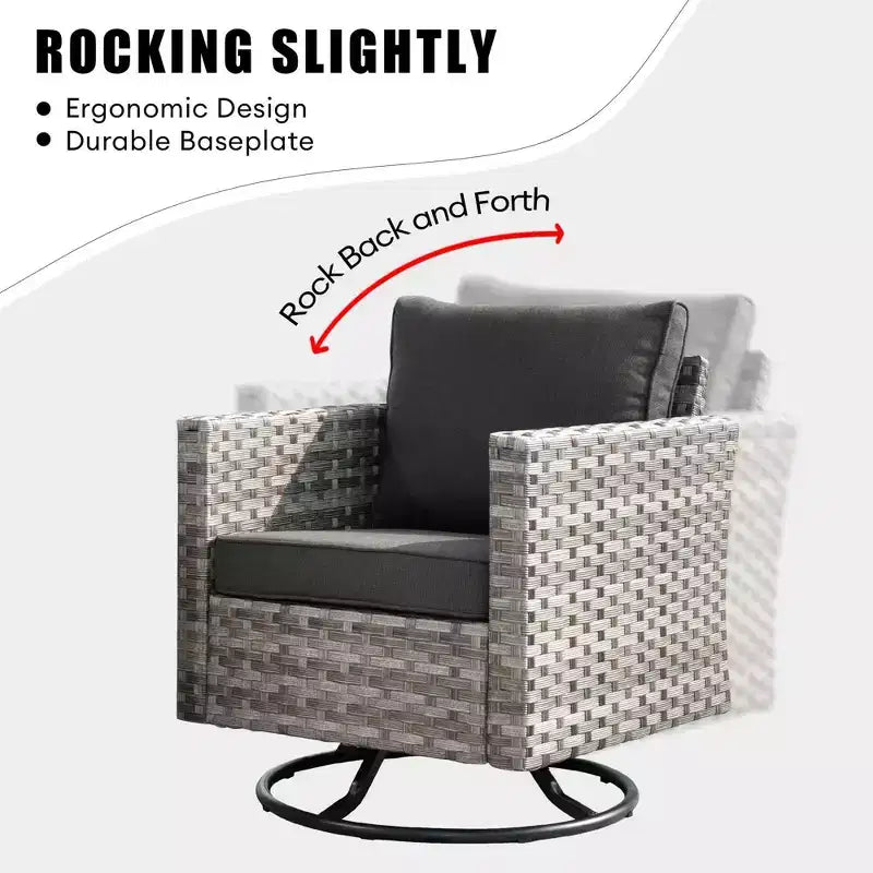 Juego de Muebles de Patio para Exterior de Mimbre Marlton de 8 Piezas con Sofá Seccional de Conversación, Sillón Giratorio y Cojines
