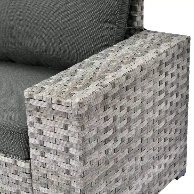 Juego de Muebles de Patio para Exterior de Mimbre Marlton de 8 Piezas con Sofá Seccional de Conversación, Sillón Giratorio y Cojines