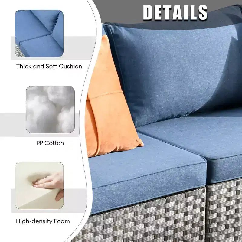 Juego de Muebles de Patio para Exterior de Mimbre Marlton de 8 Piezas con Sofá Seccional de Conversación, Sillón Giratorio y Cojines