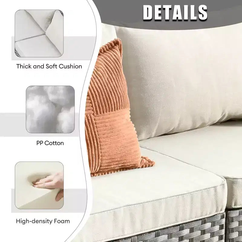 Juego de Muebles de Patio para Exterior de Mimbre Marlton de 8 Piezas con Sofá Seccional de Conversación, Sillón Giratorio y Cojines