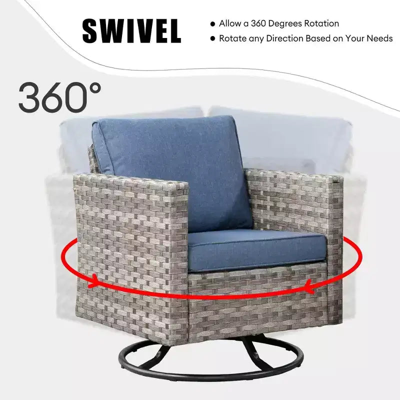 Juego de Muebles de Patio para Exterior de Mimbre Marlton de 8 Piezas con Sofá Seccional de Conversación, Sillón Giratorio y Cojines