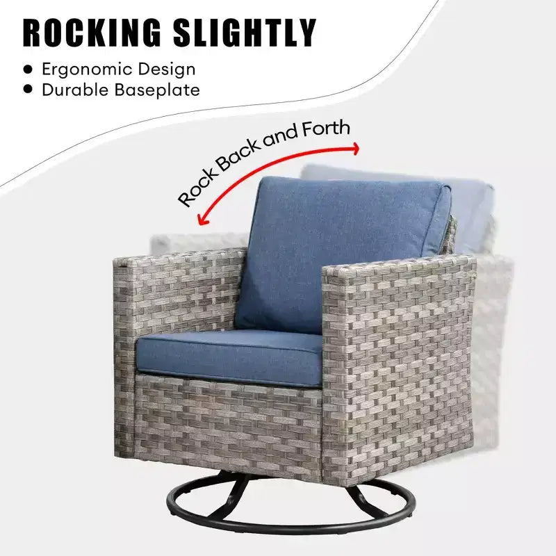 Juego de Muebles de Patio para Exterior de Mimbre Marlton de 8 Piezas con Sofá Seccional de Conversación, Sillón Giratorio y Cojines
