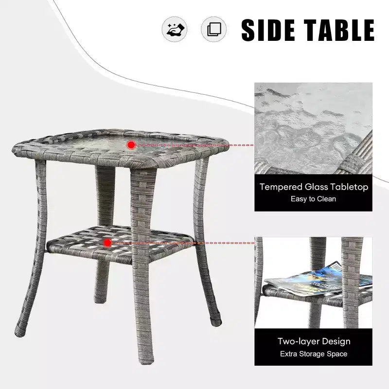 Juego de Muebles de Patio para Exterior de Mimbre Marlton de 8 Piezas con Sofá Seccional de Conversación, Sillón Giratorio y Cojines