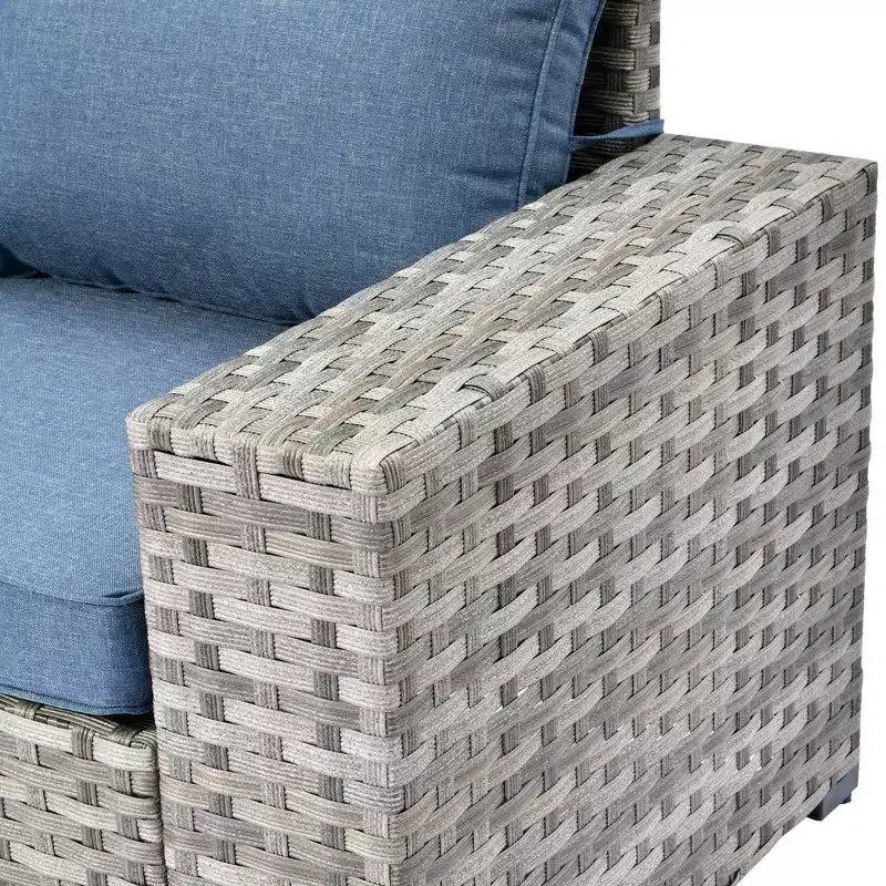 Juego de Muebles de Patio para Exterior de Mimbre Marlton de 8 Piezas con Sofá Seccional de Conversación, Sillón Giratorio y Cojines