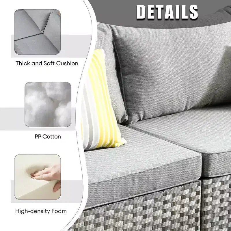 Juego de Muebles de Patio para Exterior de Mimbre Marlton de 8 Piezas con Sofá Seccional de Conversación, Sillón Giratorio y Cojines