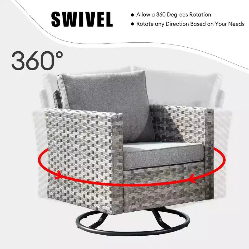 Juego de Muebles de Patio para Exterior de Mimbre Marlton de 8 Piezas con Sofá Seccional de Conversación, Sillón Giratorio y Cojines