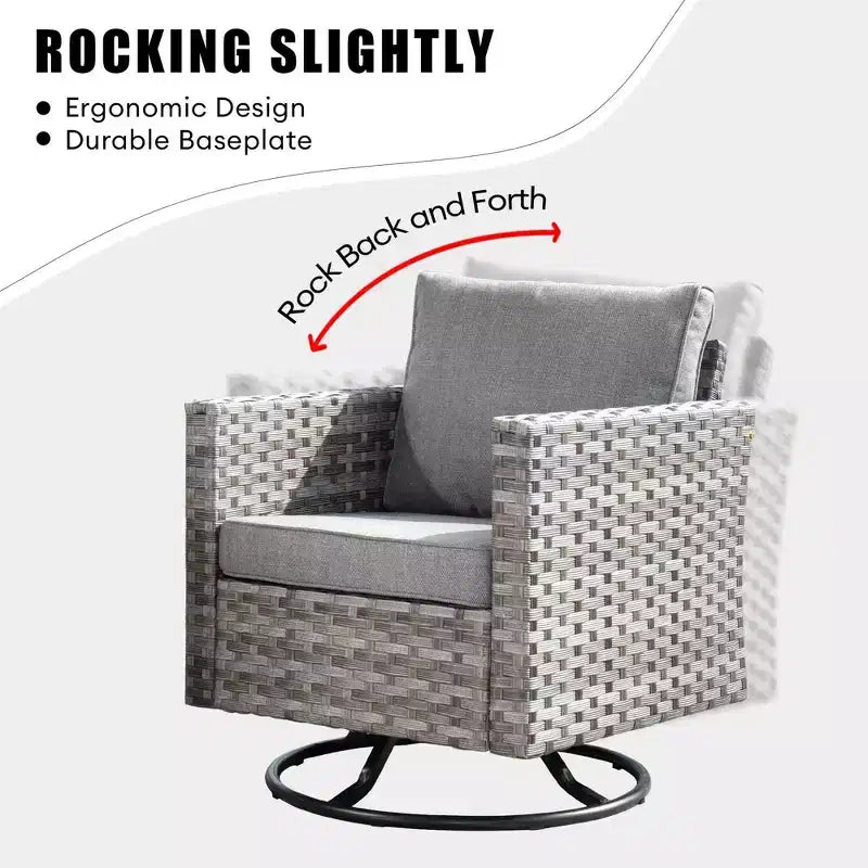 Juego de Muebles de Patio para Exterior de Mimbre Marlton de 8 Piezas con Sofá Seccional de Conversación, Sillón Giratorio y Cojines