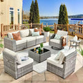 Marlton 8pc Wicker Outdoor Patio Furniture Set Conversation Sofa Sectional with a Swivel Chair and Cushions
