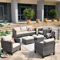 Ovios Tampa 7pc Wicker Outdoor Patio Furniture Conversation Sofa Set with Cushions